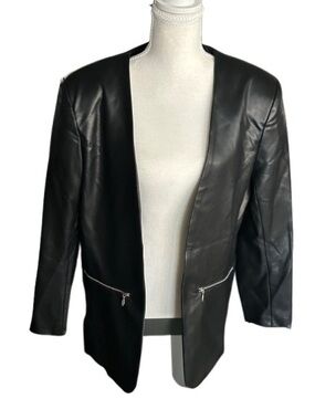 NWT Beyond Egreis Black Leather
Cotton Jacket Medium Open Designer Zipper Silver